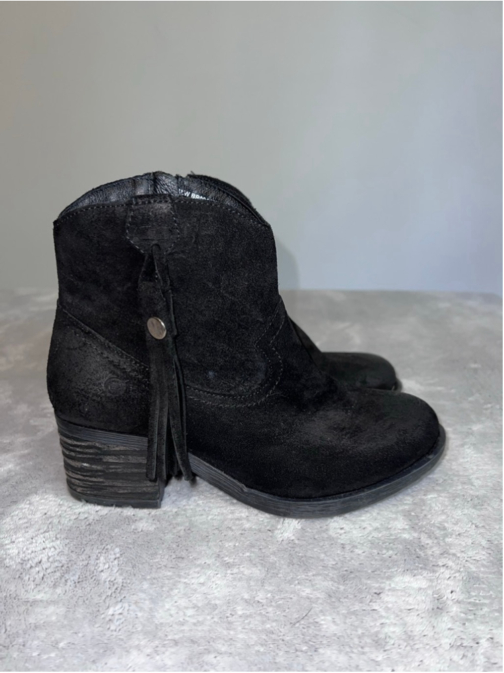 Fringe Born Black Suede Ankle Boots Size 7 EU38